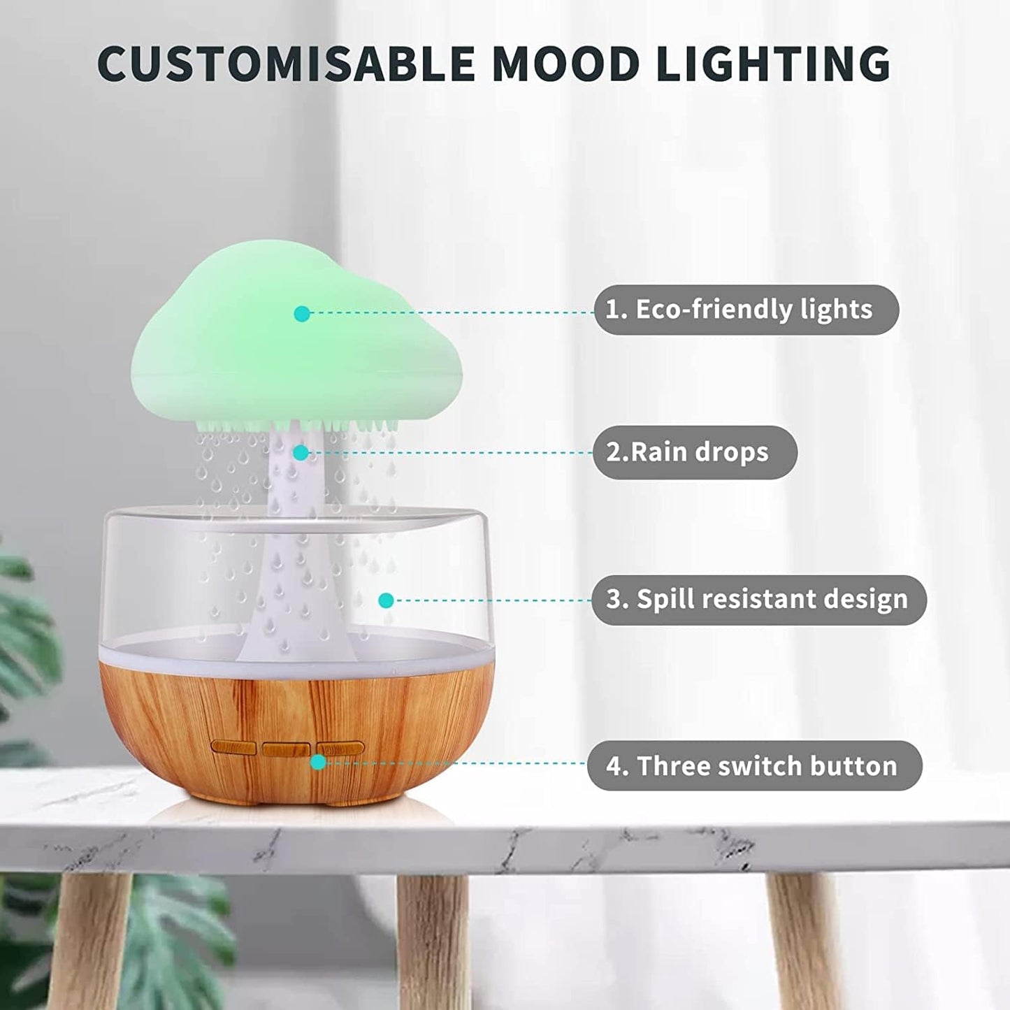 YangCloud® – Difusor de Nube de Lluvia | Humidificador y Luz Nocturna ASMR