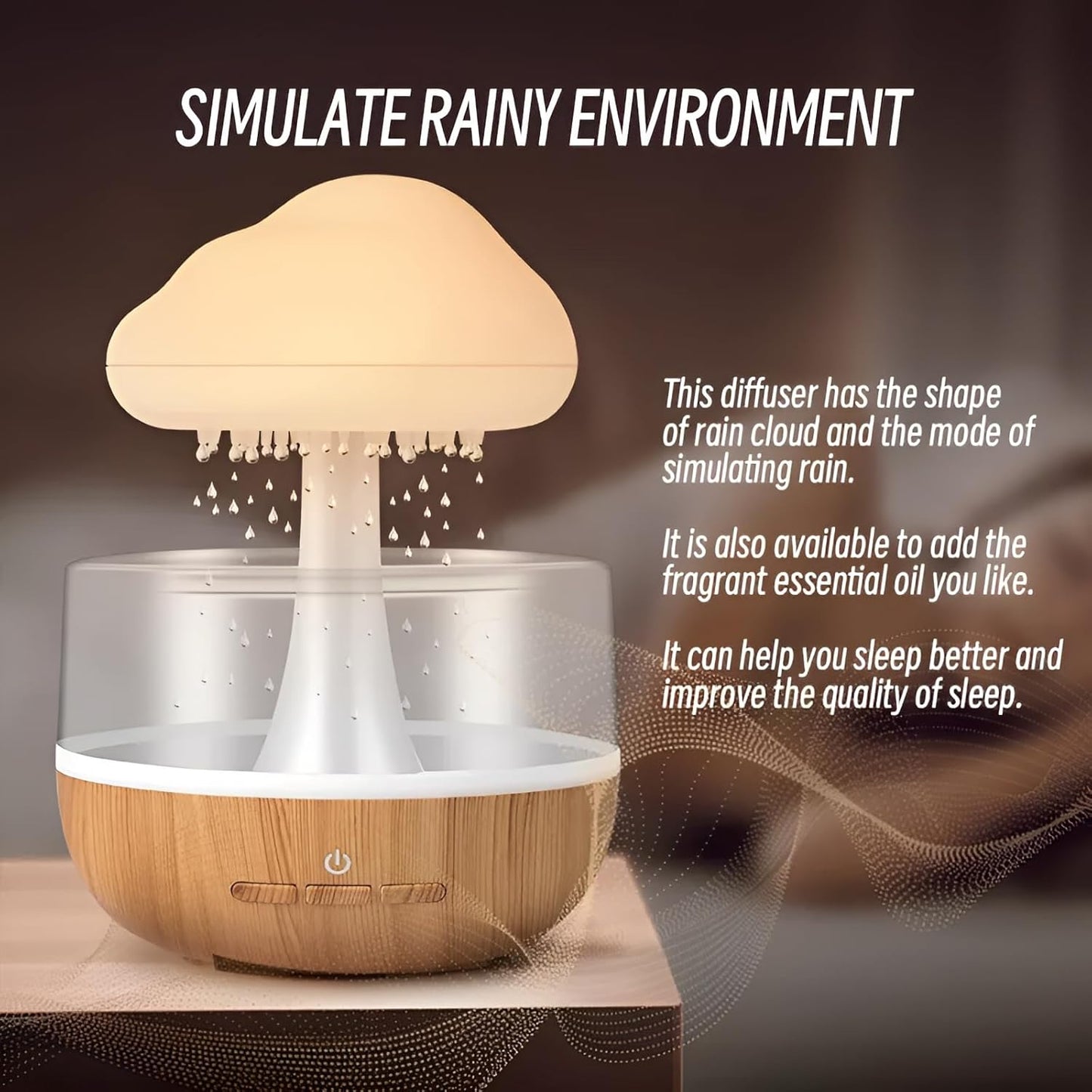 YangCloud® – Difusor de Nube de Lluvia | Humidificador y Luz Nocturna ASMR